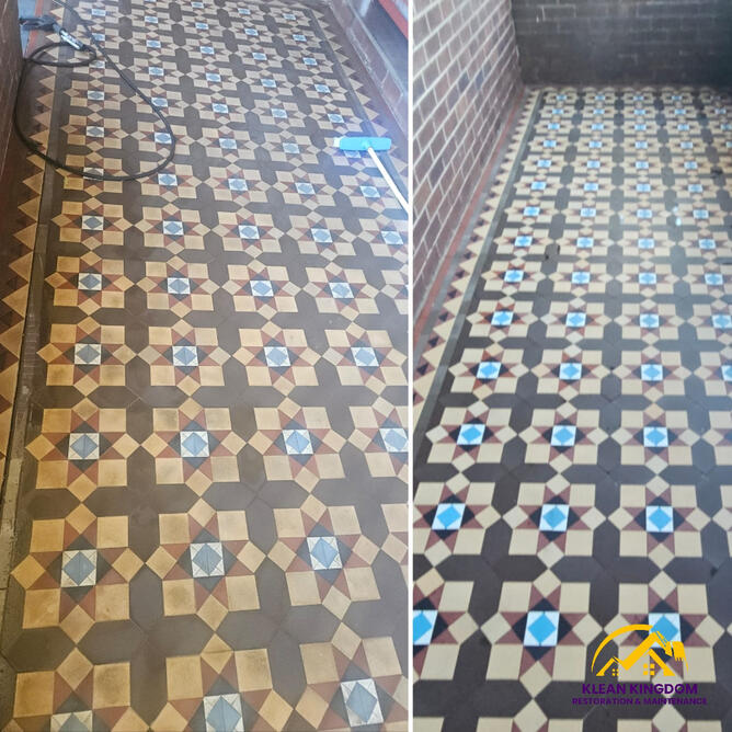 Heritage tessellated porch tiles restored — professional cleaning, regrouting and sealing in Eastwood, Sydney